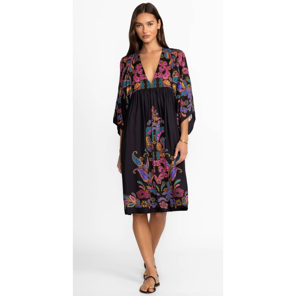 Johnny Was Fatima Easy Coverup Dress XS Black Silk Blend Boho CSW2025-J NEW
